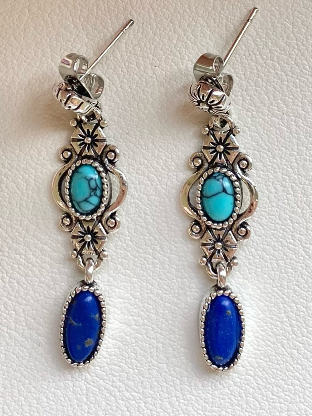 Turquoise & Lapis Drop-Style Earrings